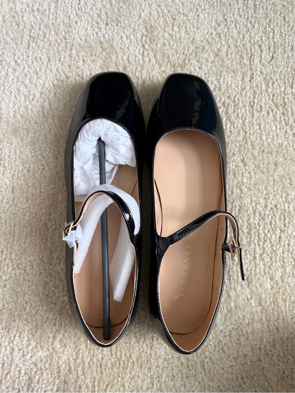 Journee Collection Carrie Black Patent Square-Toe Mary Jane Flats